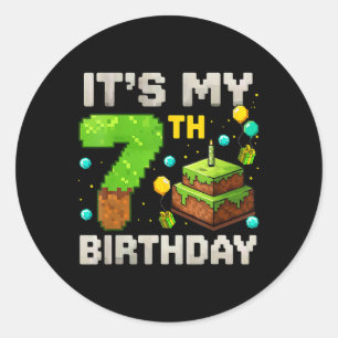 Kinder Es ist mein 7. Geburtstag Gamer Pixel Gebur Runder Aufkleber