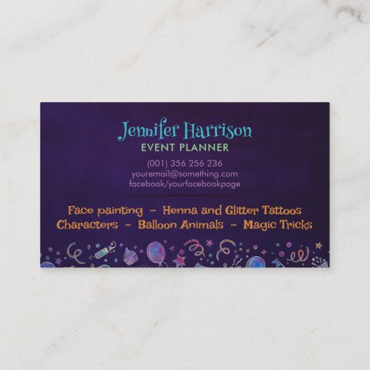 Kinder-Eventplaner - Skizze und Wasserfarbe Visitenkarte (Rückseite)