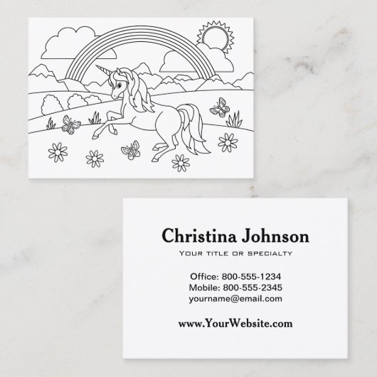 Kinder Farbe Me Einhorn Regenbogen Visitenkarte (Vorne/Hinten)
