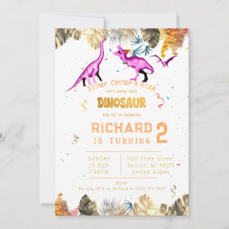 Kinder farbenfrohe Dinosaurier Thema Geburtstagspa Einladung