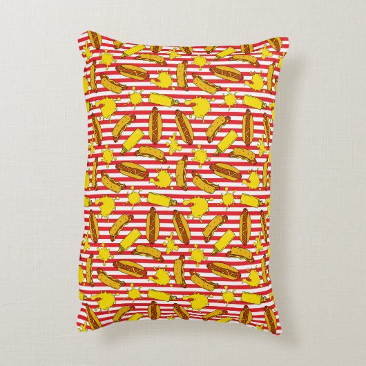 Kinder Fast Food Hot Dogs und Senf Rot Streifen Dekokissen (Rückseite(Vertikal))