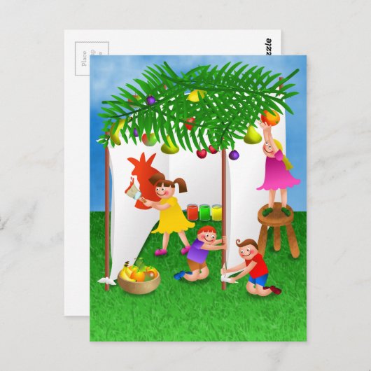 Kinder feiern das jüdische Fest von Sukkot Postkarte (Vorne/Hinten)