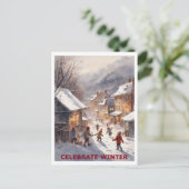 Kinder feiern Winterschnee Postkarte (Stehend Vorderseite)