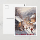 Kinder feiern Winterschnee Postkarte (Vorne/Hinten)
