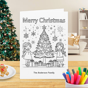 Kinder Ferien Malbild Baum Frohe Weihnachten Karte