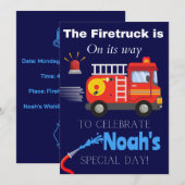 Kinder Feuerwehrfahrzeug + Feuerwehrmann Geburtsta Einladung (Vorne/Hinten)