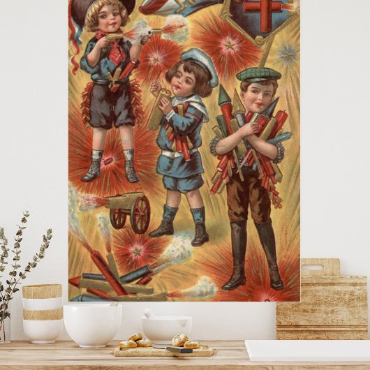 Kinder Feuerwerkskörper-Explosion Poster (Küche)