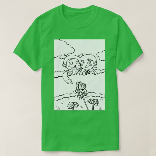 Kinder finden einen Schmetterling wie die Farbbüch T-Shirt (Design vorne)
