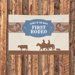 Kinder FIrst Rodeo Blue/Brown Western Geburtstagsp Banner