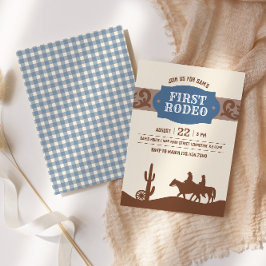 Kinder FIrst Rodeo Blue Western Geburtstagsparty Einladung