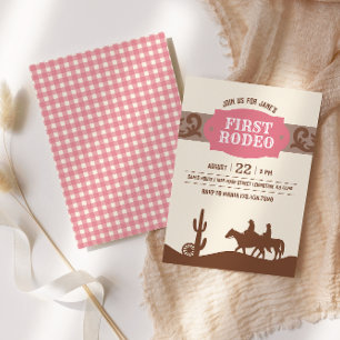 Kinder FIrst Rodeo Pink Western Geburtstagsparty Einladung