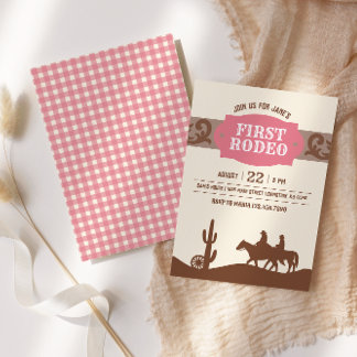 Kinder FIrst Rodeo Pink Western Geburtstagsparty Einladung