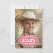 Kinder FIrst Rodeo Rosa/Braun Western Foto Dankeskarte (Vorderseite)