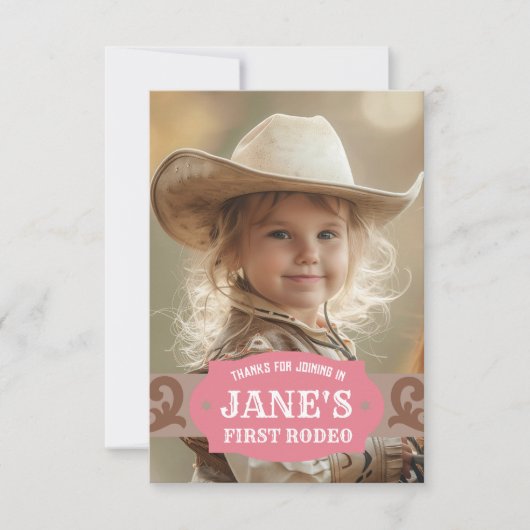 Kinder FIrst Rodeo Rosa/Braun Western Foto Dankeskarte (Vorderseite)