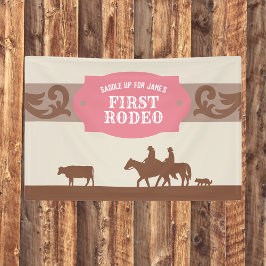 Kinder FIrst Rodeo Rosa/Braun Western Geburtstagsp Banner