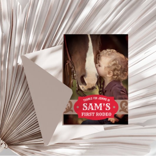 Kinder FIrst Rodeo Rot/Braun Western Foto Dankeskarte