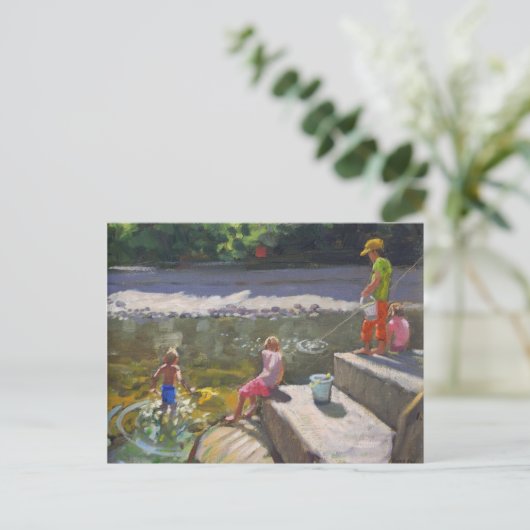 Kinder fischen Looe Cornwall 2014 Postkarte (Stehend Vorderseite)