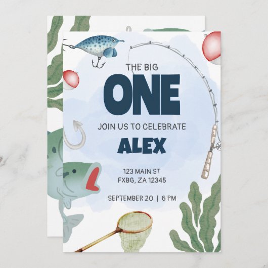 Kinder Fischen Thema Geburtstag Einladung (Vorne/Hinten)