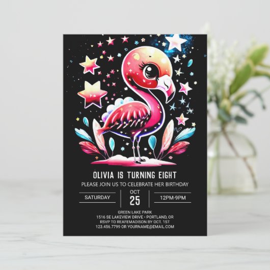 Kinder Flamingo Bohemisch Geburtstag Einladung (Stehend Vorderseite)