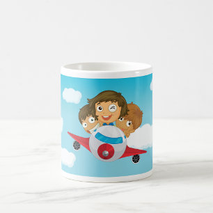 Kinder fliegendes Flugzeug Cartoon-Spaß Luftfahrt Kaffeetasse
