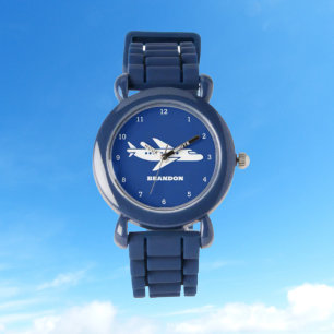 Kinder Flugzeug Jungen Blau Benutzerdefinierter Na Armbanduhr