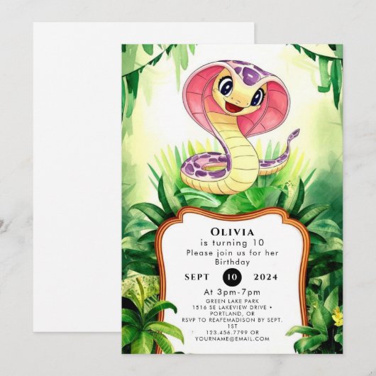 Kinder Forest Snake Geburtstag Einladung (Vorne/Hinten)