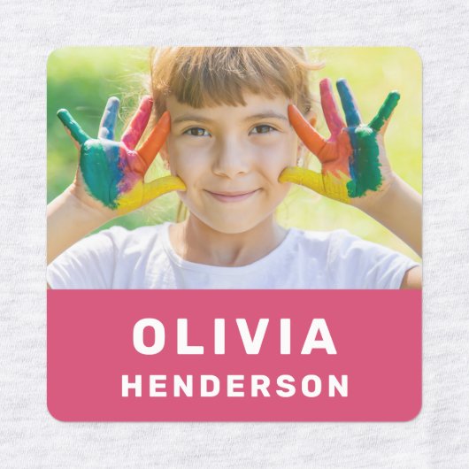 Kinder Foto Modern Simple Girly Pink Closing Label Etiketten (Design 2)