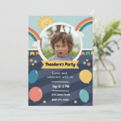 Kinder Foto Rainbows und Balloons | Geburtstag Einladung (Stehend Vorderseite)