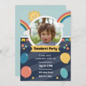 Kinder Foto Rainbows und Balloons | Geburtstag Einladung (Vorne/Hinten)