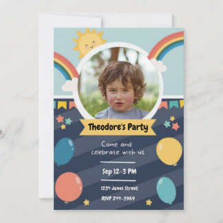 Kinder Foto Rainbows und Balloons | Geburtstag Einladung