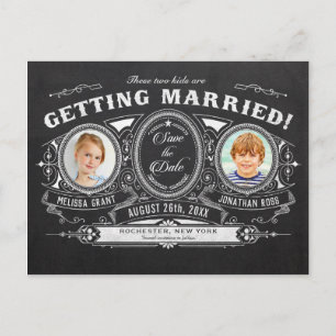 Kinder Foto Save the Date Postkarten Chalkboard