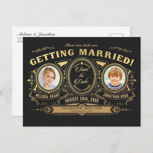 Kinder Foto Save the Date Postkarten Gold Folie (Vorne/Hinten)