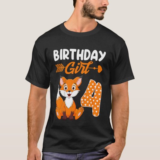 Kinder Fox Animal 4th Birthday Girl Fox B Day 4 Ye T-Shirt (Vorderseite)