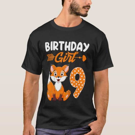 Kinder Fox Animal 9th Birthday Girl Fox B Day 9 Ye T-Shirt (Vorderseite)