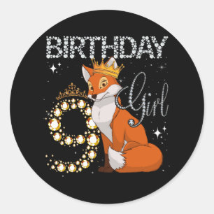 Kinder Fox Animal Lovers 9th Birthday Girl Fox B-d Runder Aufkleber