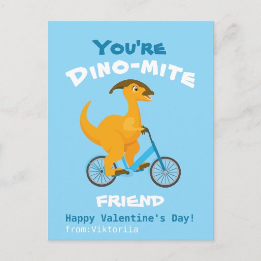 Kinder Freundschaft Valentinstag lustiger Dinosaur Postkarte (Vorderseite)