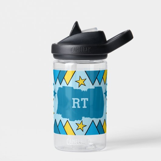 Kinder fügen Initialen Sterne Dreiecke blau gelb Trinkflasche (Links)