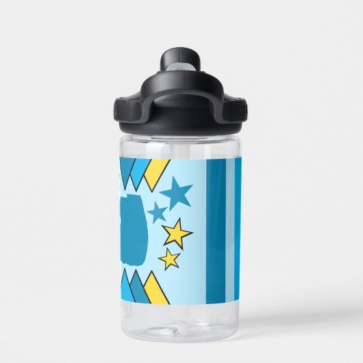 Kinder fügen Initialen Sterne Dreiecke blau gelb Trinkflasche (Rückseite)