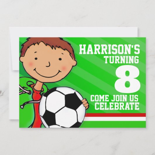 Kinder Fußball / Fußball Grün Geburtstagseinladung Einladung (Vorderseite)