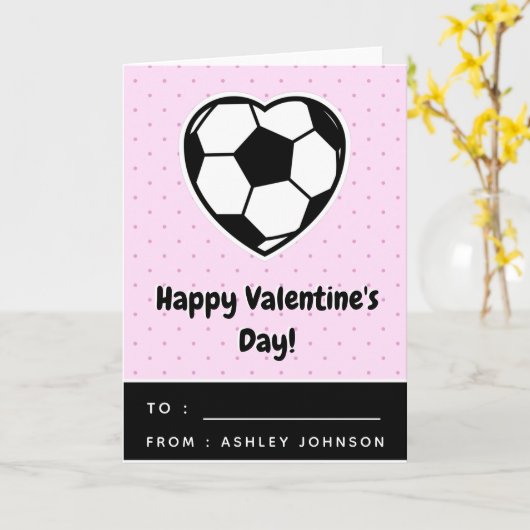 Kinder Fußball Herzschule Valentinstag Pink Karte (Gelbe Blume)