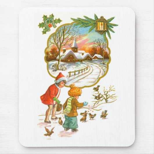 Kinder füttern die Vögel Mousepad (Vorne)
