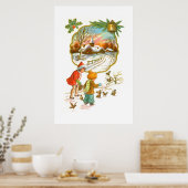 Kinder füttern die Vögel Poster (Küche)