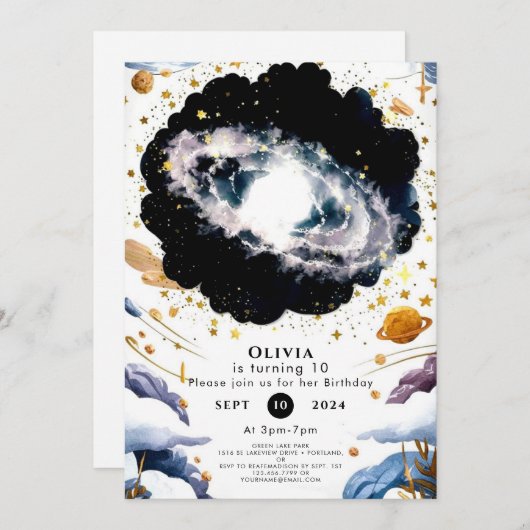 Kinder Galactic Space Geburtstag Einladung (Vorne/Hinten)