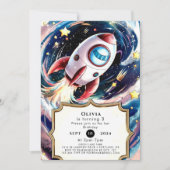 Kinder Galaxy Rocket Geburtstag Einladung (Vorderseite)
