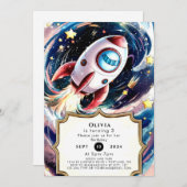 Kinder Galaxy Rocket Geburtstag Einladung (Vorne/Hinten)