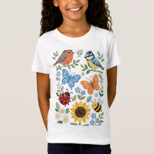Kinder Garten Mosai Niedliche Vögel Schmetterlinge T-Shirt