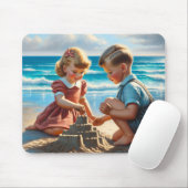 Kinder Gebäude einer Sandburg am Strand Mousepad (Mit Mouse)
