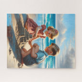 Kinder Gebäude einer Sandburg am Strand Puzzle (Horizontal)