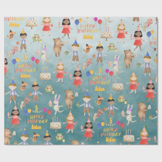 Kinder geben ihren Namen und ihr Alter glücklich G Geschenkpapier (Flach)