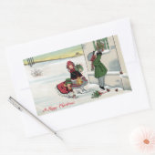 Kinder geben Weihnachtsgeschenke ab Rechteckiger Aufkleber (Umschlag)